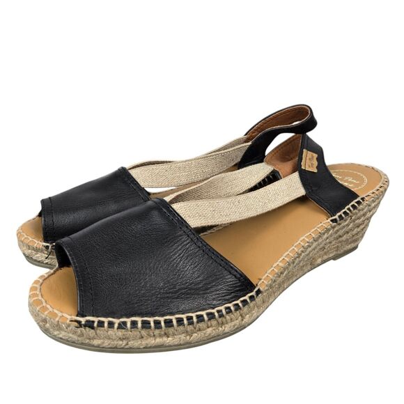 Toni Pons Teidi-P Balck Tan Espadrille Wedge Sandals Sz 41 US 10 Open Toe - Picture 1 of 14